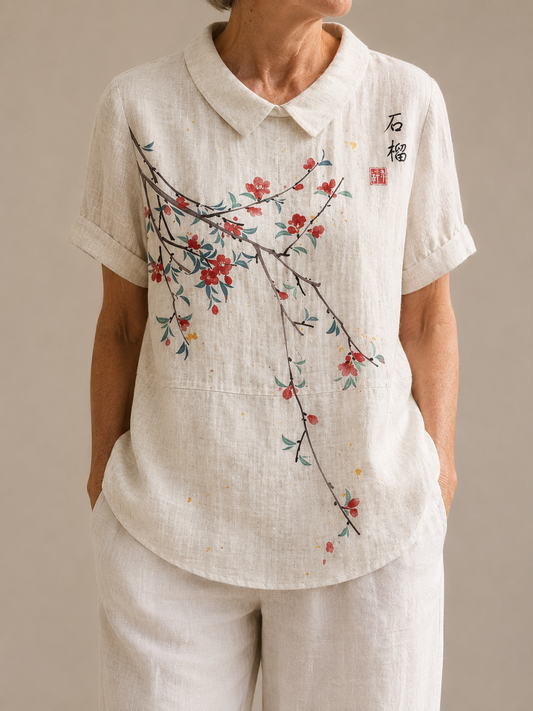 Florence™ | Linen Floral Blouse