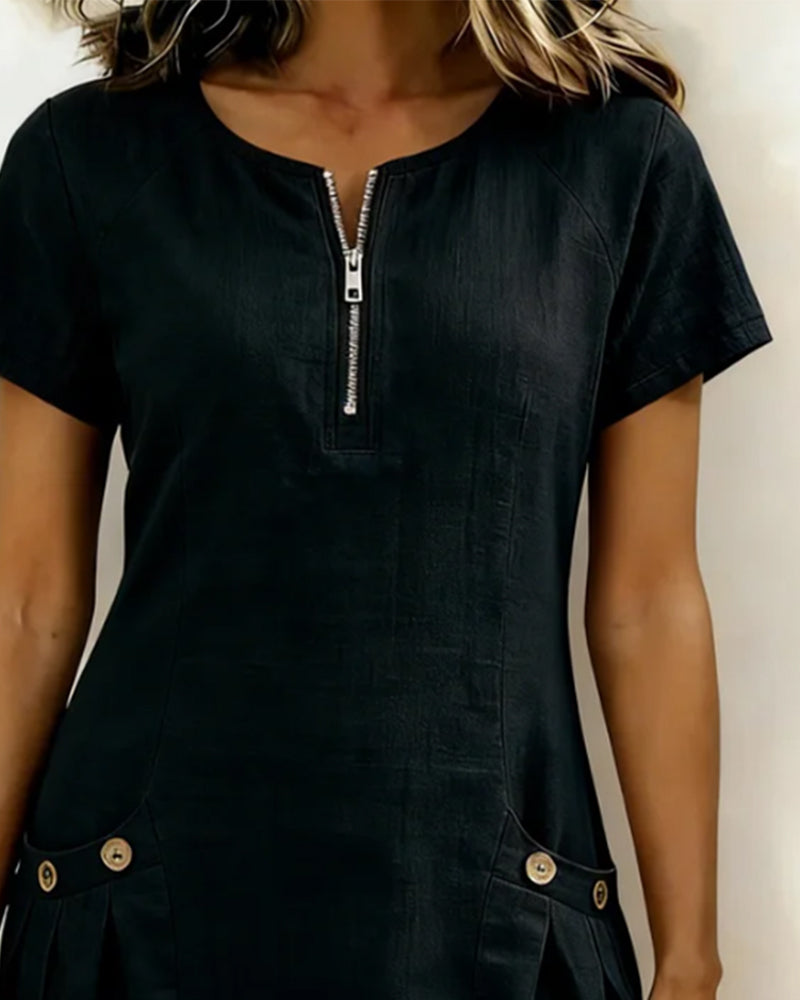 Cotton dress with zipper
