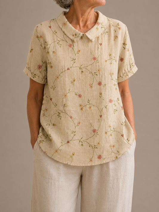 Eleanor™ | Linen Floral Blouse