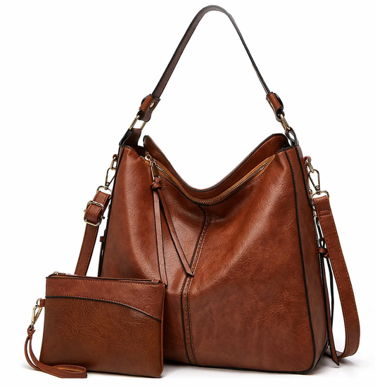Luxury Leather Hobo Anti-Theft Handbag + Free Pouch Wallet