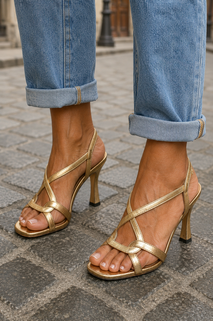 Golden Summer Charm High-Heel Sandals