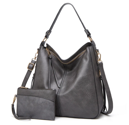 Luxury Leather Hobo Anti-Theft Handbag + Free Pouch Wallet