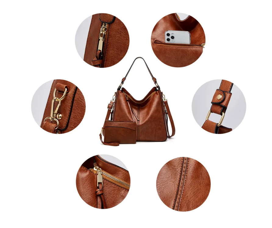 Luxury Leather Hobo Anti-Theft Handbag + Free Pouch Wallet